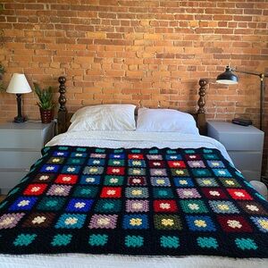 Multicolor Vintage Handmade Crochet Throw Blanket Afghan
